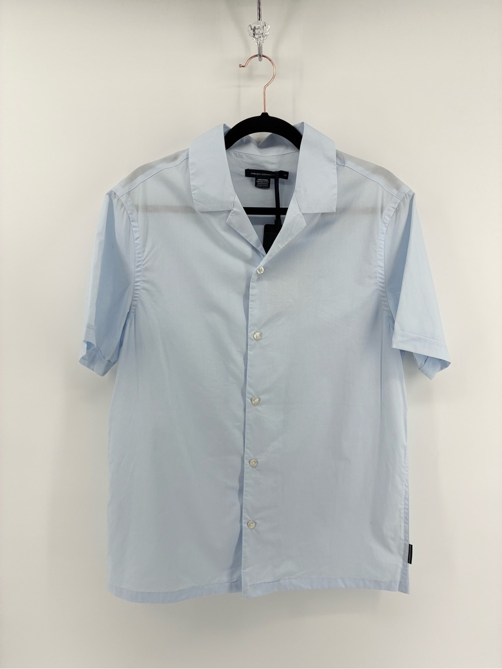 French Connection Men's Light Sky Blue Short-Sleeve Button-Up Shirt